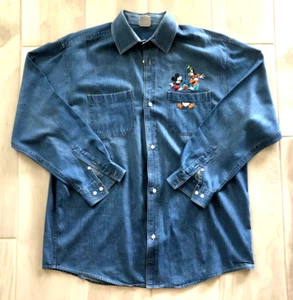 VINTAGE HTF RARE DISNEY STORE WOMENS BUTTON DOWN MICKEY DONALD AND GOOFY POCKETS - Picture 1 of 7