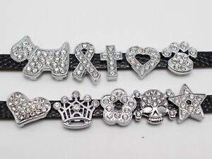 10 Assorted Silver Alloy Dog Crown Slide Charms Fit 10mm Wristband Pet Collar