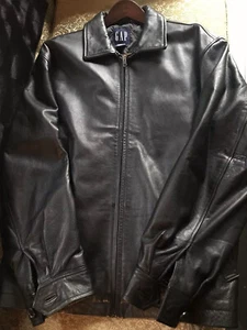 GAP Herren Fein Lederjacke Schwarz Full Zip Steppfutter Klassisch Herbst Mantel L - Bild 1 von 9