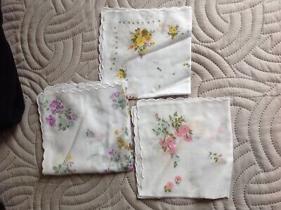 3 Taschentücher Stoff Damen, Blumen, Sehr Gut • 2€