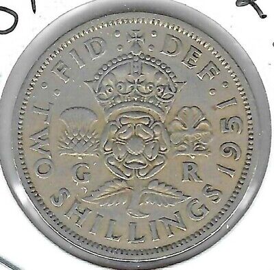 1951 Great Britain Circulated 2 Shilling Florin George VI Coin! • 2.95£