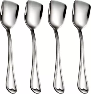 Dessert Spoons,18/10 Stainless Steel Spoon Set of 4, Square Head Ice Cream Spoon - Picture 1 of 12