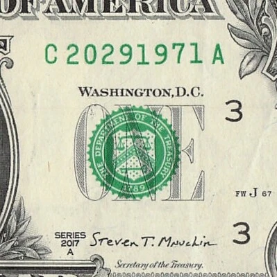 1971 2029 Tombstone Date Note Fancy Serial Number One Dollar Bill - Image 1 of 4