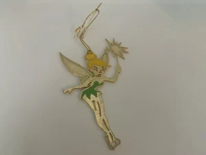 Disney Tinker Bell Christmas ornament flat gold plastic & glitter silhouette - Picture 1 of 2