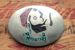 Vintage seltene Zickzack Mann Rauchen Topf Marihuana Cannabis Gras Hippie Gürtelschnalle 70er - Bild 1 von 6