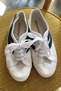 SUPERGA SWALLOW TAIL cloth And Suede Sneaker Women's 7.5, Men's 6 White & Black - Picture 1 of 11