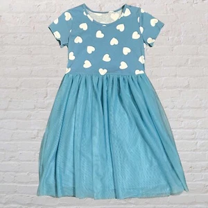 Blue Girls Dress XL 14/16 Blue and White Hearts Flowy Dress - Picture 1 of 2