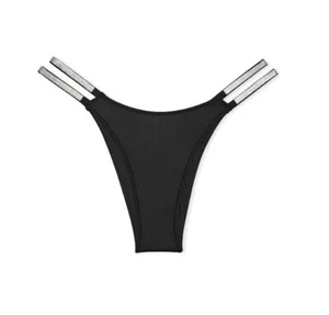 Victorias Secret Brazilian Panties Very Sexy Black Size XL Double Shine Straps - Picture 1 of 6
