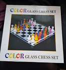 Colour Glass Chess Set With Glass Board (35cm x 35cm) - New