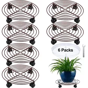 6 Packs Large Metal Plant Caddy with Wheels 13" Rolling Plant Stands Heavy-du... - Picture 1 of 9