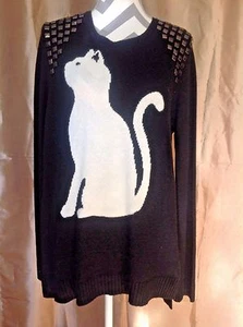 ¡NUEVO CON ETIQUETAS! SUÉTER DE PUNTO MANGA LARGA CON TACHUELAS NEGRO "KERI" BCBGMaxazria para mujer ~ $268 - Imagen 1 de 10