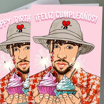 Tarjeta de Cumpleaños Bad Bunny - Feliz Cumpleaños - Divertida Tarjeta de Cumpleaños Música Fan Art Foto 1 de 4