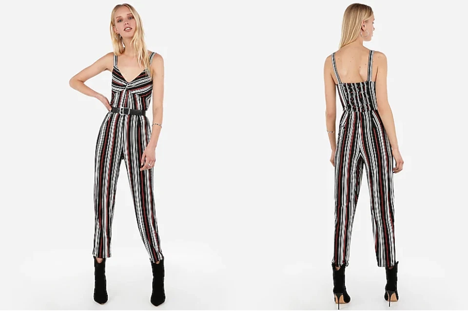 Комбинезон Express в полоску с закрученной передней частью черный  - Изображение 1 из 1