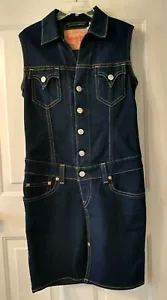 Levis Type 1 Sleeveless Red Tab Dark Wash Stretch Denim Dress sz M - Picture 1 of 9