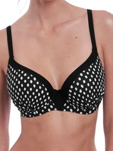 Fantasie Santa Monica Bikini Top Size 32D Padded Plunge Black White Spot 6721 - Picture 1 of 12