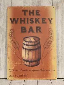 The Whiskey Bar Tin Metal Sign Man Cave Irish Pub Whisky Vintage Rustic Style - Picture 1 of 4