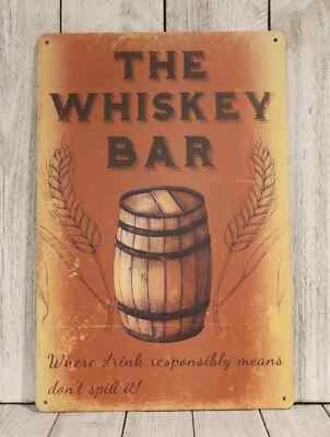 The Whiskey Bar Tin Metal Sign Man Cave Irish Pub Whisky Vintage Rustic Style - Image 1 of 4