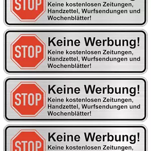 24x Aufkleber für Briefkasten STOPP KEINE WERBUNG und ZEITUNGEN Alu gebürstet - Bild 1 von 4