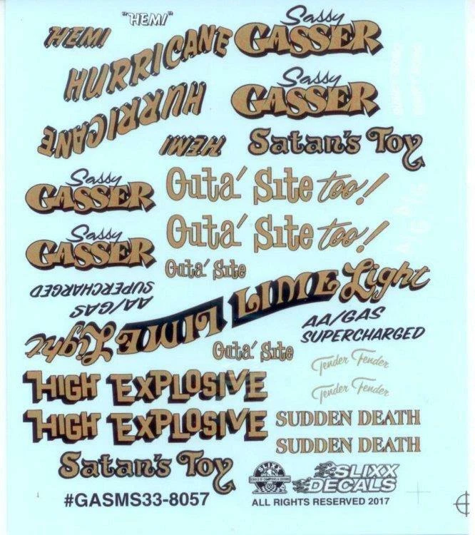 Slixx 8057 Gasser Mini Sheet 33 1/24 1/25 waterslide decal - Image 1 of 1