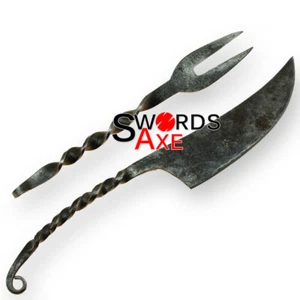 Renaissance Medieval Dinnerware Set Serving Carving Knife Fork Feastware Forged - Picture 1 of 1