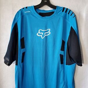 Fox Attack Short Sleeve Blue Crew Neck Cycling Shirt Jersey  XL