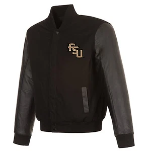 Chaqueta reversible de lana Florida State Seminoles mangas de cuero con 2 logotipos delanteros - Imagen 1 de 4