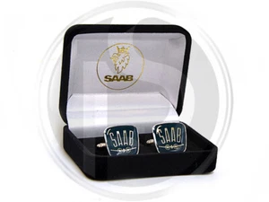 Saab Cuff Links Set - Enamel Retro Car Logo Men's Cufflinks in Velvet Gift Box - Picture 1 of 2