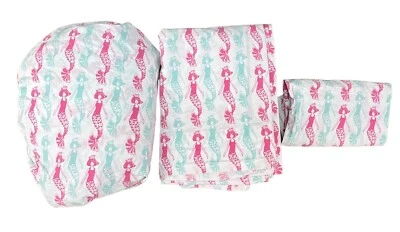 Juego de sábanas dobles Pottery Barn Kids 100 % algodón sirena ajustadas planas y 1 estándar Foto 1 de 4