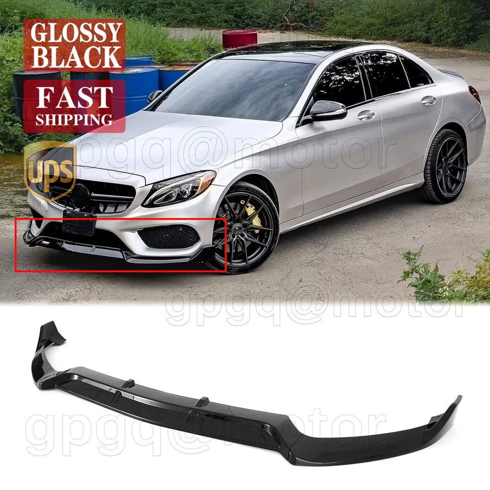 Labio de parachoques delantero negro brillante para Mercedes Benz W205 C43 AMG Clase C 2015-18 V3 Foto 1 de 4