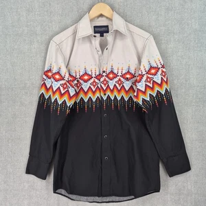 Panhandle Shirt Mens Small Black Aztec Western Pearl Snap Rodeo Southwestern - Picture 1 of 20