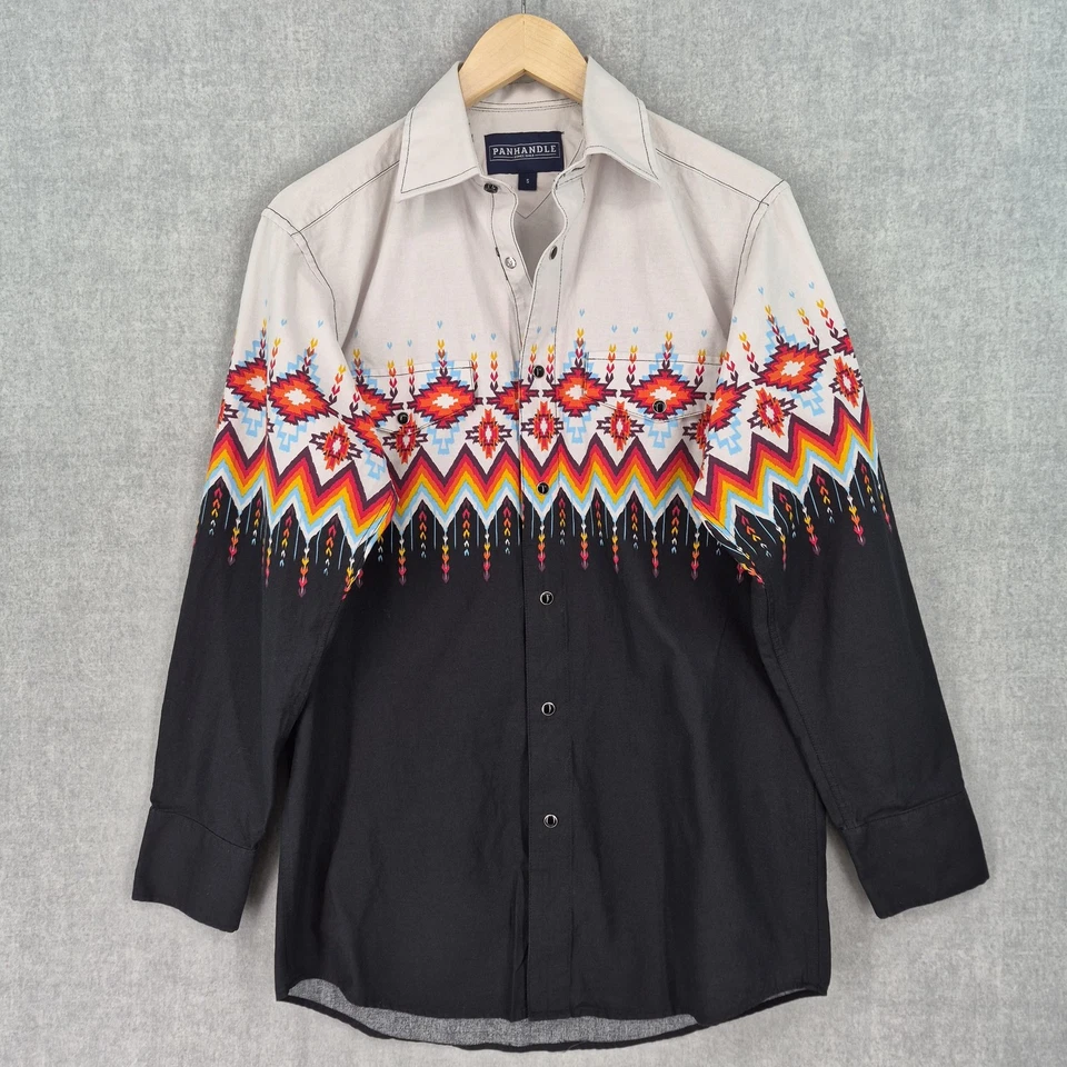 Panhandle Shirt Mens Small Black Aztec Western Pearl Snap Rodeo Southwestern - Image 1 of 4