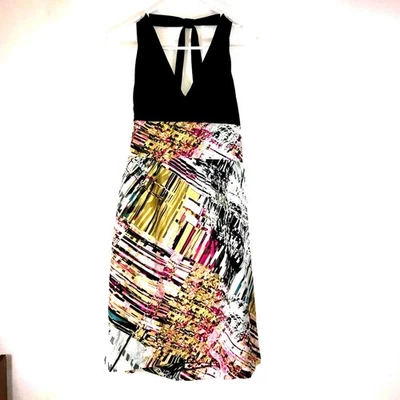 Vestido halter Suzi Chin for Maggy Boutique 100 % seda negro/abstracto talla 8P Foto 1 de 4