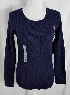 Nuevo Suéter Pullover US Polo Assn Para Mujer Azul Marino Algodón Poliéster Pequeño Foto 1 de 4