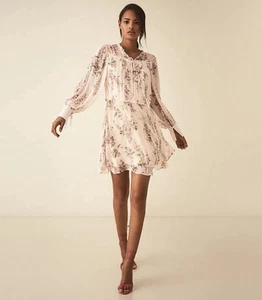 Reiss Lucca Floral Smock Dress UK 12 White Multi Chiffon Mini RRP 235 Tiered - Picture 1 of 12