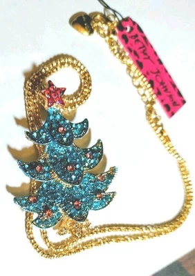 Collar Árbol de Navidad Betsey Johnson Estrás Azul Y Cuerda Chapada en Oro 29" Foto 1 de 2