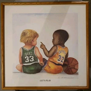 RARO! Impresión "Letts Play" Kenneth Gatewood Magic Johnson Larry Bird enmarcada firmada  - Imagen 1 de 6