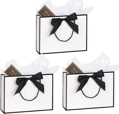 DIMETEY Medium Gift Bags wit Tissue Paper and Gift Cards for Present,3Pcs Paper Bags wi