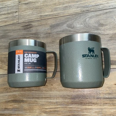 STANLEY Classic Legendary Camp Mug 12oz Stainless Hammertone Green Lot of 2  - Image 1 of 4