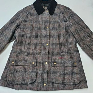 Cappotto cappotto tweed Barbour 16 donna grigio beige marrone rosso dogtooth a quadri - Foto 1 di 16
