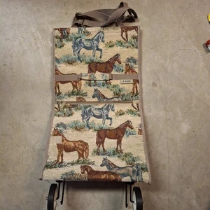 Vintage Jade Gobelin Pferde Reisetasche Tasche mit Rollen 70er Jahre  - Bild 1 von 9