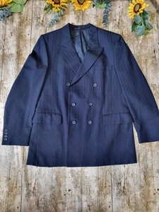 Gieves & Hawkes Jacket Blazer Men's 40 R Dark Blue Striped Double Breasted RETRO - Picture 1 of 9
