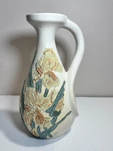 Vintage 1975 Textured FH California Art Pottery Vase Twisted Handle Jug Ewer 12" - Picture 1 of 6