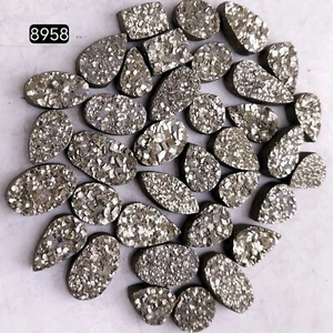 36 pc 431 Cts Pyrite Druzy Loose Gemstone Cabochon Lot 18x8 8x8mm # R-8958 - Picture 1 of 4