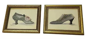 Peggy Abrams viktorianischer Stil Schuhdruck gerahmte Kunst Wanddeko Vintage 2er Set - Bild 1 von 17