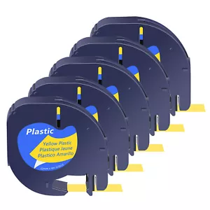 5PK 1/2in Black on Yellow Plastic Label Tape for Dymo LetraTag 91332 Plus LT100H - Picture 1 of 12