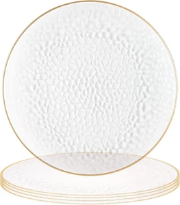 13-Inch Charger Plates - 4 Pack, Hammered Clear Gold Rim, Heavy-Duty Disposable - Picture 1 of 6