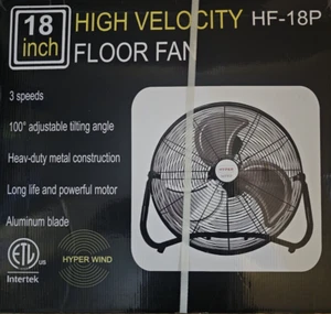 Hyper Wind 18" 3-Speed High Velocity Heavy Duty Metal Industrial Floor Fan Quiet - Picture 1 of 14