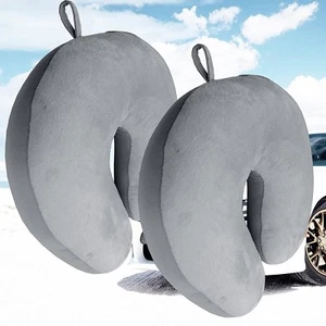 2 x Micro Bead U Shaped Travel Pillows Neck Head Support Airplane Cushions Gray - Picture 1 of 4