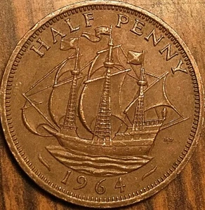1964 UK GREAT BRITAIN HALF PENNY - Picture 1 of 2