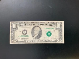 1995 $10 DOLLAR BILL J15898105A - Picture 1 of 4